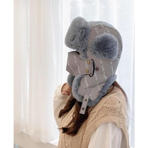 Doitbest women hat Winter fur bomber hats Windproof rainproof Thick warm women‘s Outdoor skiing reflective face mask ushanka hat