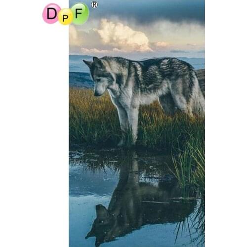 DPF DIY reflection wolf 5D square diamond painting cross stitch crafts diamond embroidery mural home decoration