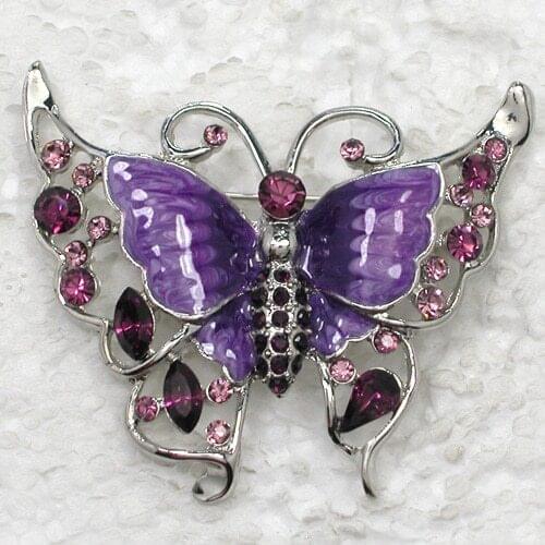 Purple Rhinestone Enamel Butterfly brooch Pin C897 D