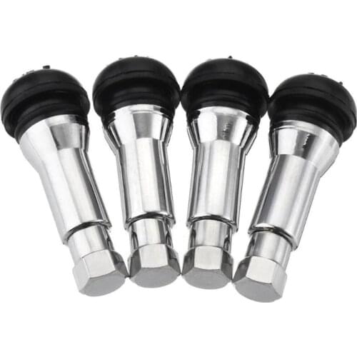 4pcs TR414 Chrome Tubeless Snap In Wheel Tire Valve Stems Rubber Dust Caps