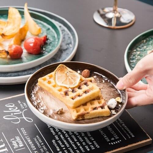 Stone Pattern Ceramic Dinner Plates Bone China Dinnerware Salad Sushi Dessert Serving Platter Home Kitchen Dinner Round Dishes