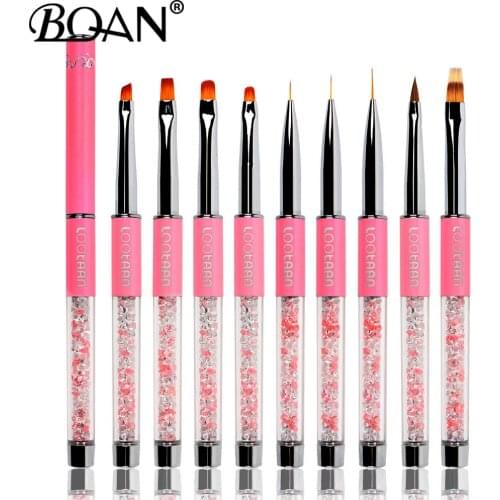 BQAN Pink Nail Art Metal Acrylic Liquid Powder Carving UV Gel Extension Builder French Flower Painting Drawing Liner Brush