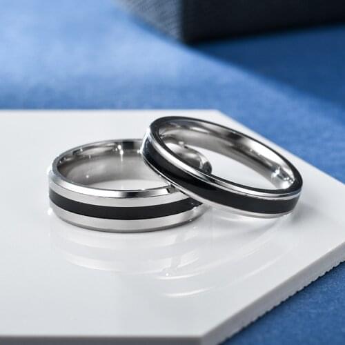 Simple Classic Alliance Wedding Rings Stainless Steel Couple Rings Anniversary Valentines Day Gift Custom engraving name