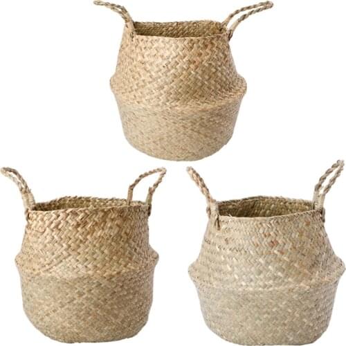 Rattan Basket Foldable Laundry Storage Hamper Woven Stand Hanging Flower Pot
