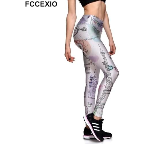 FCCEXIO Dream Castle Girlish Style 3D Print Fitness Legging Women Slim Pants Fashion Skinny Pants Women High Waist Trousers