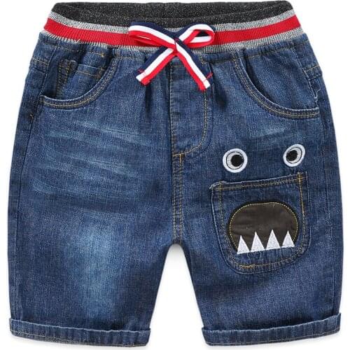 Shark Mouth Summer Denim Shorts For Boys Girls Toddler Kids Knee Length Pants Trousers Childrens Clothes