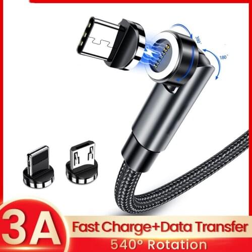 Cable magnético giratorio de 540 grados, Cable Micro USB tipo C de carga rápida 3A para Samsung, Xiaomi, huawei, cargador magnét