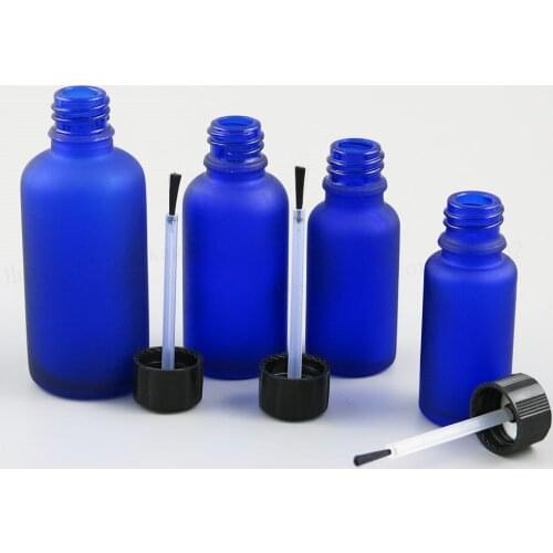 Refillable Empty Frost Blue Small Glass Essential Oil Bottle With Brush Cap 1oz 1/2oz 5/3OZ Nail Polish Bottle