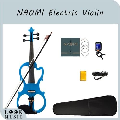 NAOMI Violin Solid Wood Full Size 4/4 Silent Electric Violin Maple Body Ebony Fingerboard Pegs with Violin Accessories