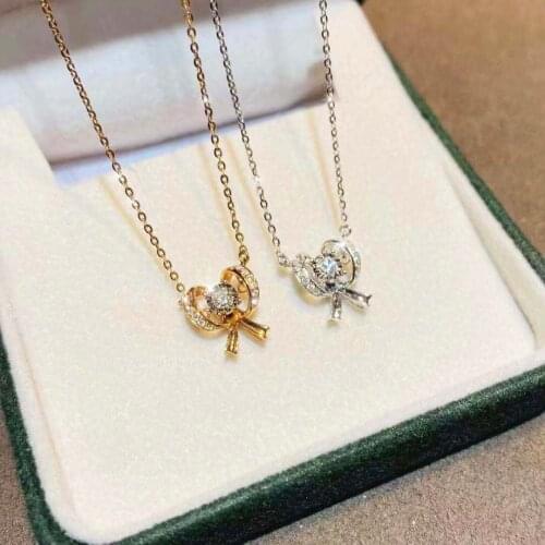 2021New Korea Simple Cute Fashion Bow AAAzirconia Necklace for Women Engagement Birthday Anniversary Gift for Female Wholesale