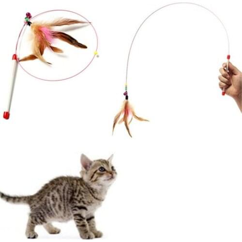 New Arrival Random Colored Feathers Funny Cats Wire Rods Flying Bell Favorite Cats Toy Cute Design for Pet Products