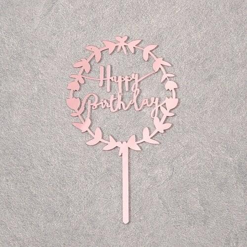 New plant Happy birthday Cake Topper Pink Gold Acrylic Birthday party cake toppers decoration For Baby shower Cake desserts gift