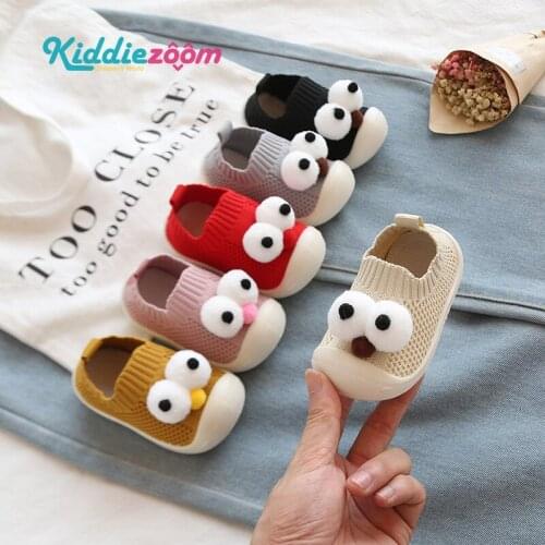Unisex Toddler First Walk Shoes With Big Eyes Fashion Flight Knit Upper Soft Baby Boys Shoe Newborn Girl Convenient Overshoes