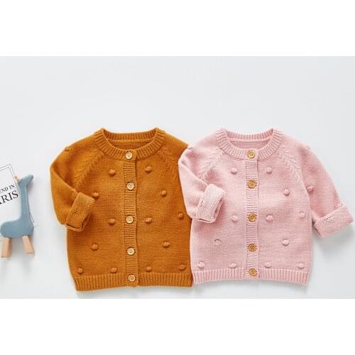 Autumn Winter Infant Baby Spring Cardigan Sweaters Toddler Button Handmade Pompoms Dots Jacket Coat Knitted Toddler Outerwear