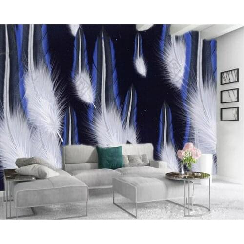 Custom Mural 3d Wallpaper Fantasy White Blue Feather Digital Printing HD Decorative Beautiful Wallpaper