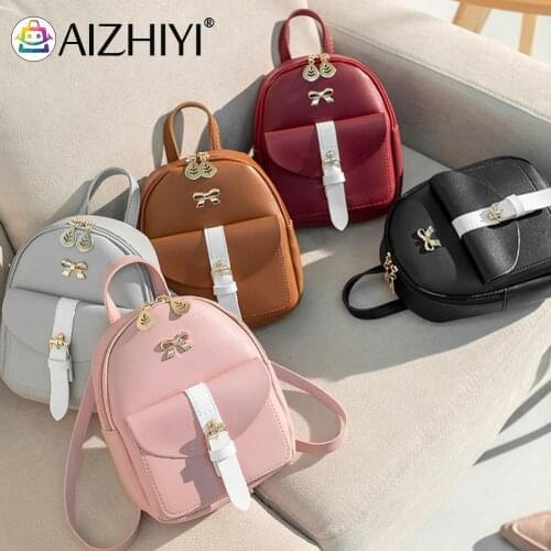Fashion Girl Women Preppy Style Hit Color Bowknot Leaf Backpack Lady Casual Cute PU Leather Mini Shoulder Crossbody Bag Handbag