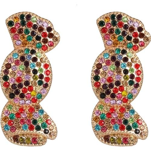 Colorful Full Rhinestone Candy Shape Drop Earrings Women Luxury Crystal Wedding Bridal Long Earrings Statement Large ZA Earrings