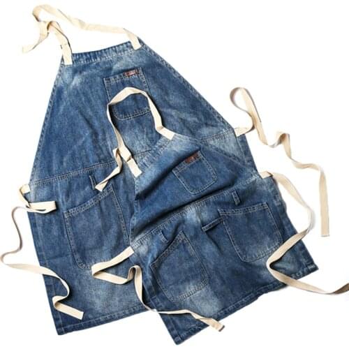 Kid Adult Full Length Blue Denim Apron Children School Crafting Painting Baking Cooking Clothes Florist Barista Work Wear K14
