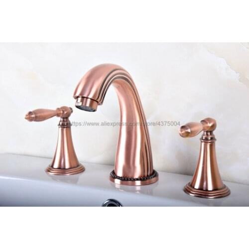 Basin Faucets Antique Red Copper 3 Hole Bathroom Sink Faucet Double Handle Deck Mounted Bathtub Hot Cold Mixer Tap Nrg075