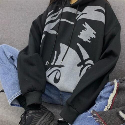 Spring WomenS Korean Fashion Ins Hoodie Autumn Harajuku Cartoon Character Lazy BF Loose Plus Velvet Sweater For Men And Women