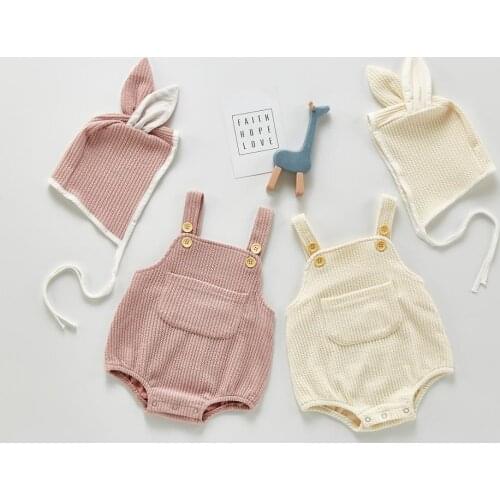 Knitted Newborn Baby Jumpsuit Suspender Spring 2020 Baby Romper Girls Jumpsuit With Hat Boys Clothes Cotton Onesie Overalls 0-2Y
