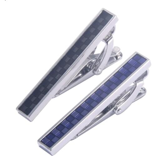 10pcs/lot 4cm Tie Clips Blue/Black Enamel Grids Tie Pin Bar Simple Business Fashion Mens Jewelry Accessory Wholesale