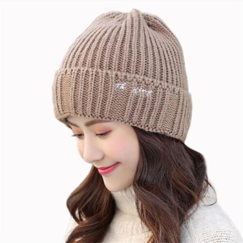 Womens new solid color woolen hat Womens embroidered knitted pullover cap Casual fashion all-match toe cap