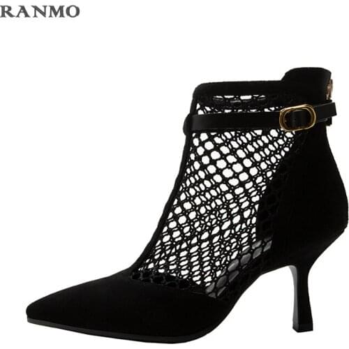 2021 new style pointed mesh boots women boots leather plus mesh summer boots high heels party shoes office shoes daily commuter