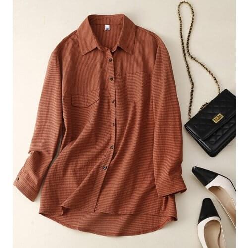 Women Long Sleeve Cotton Shirts New Arrival 2021 Autumn Vintage Style Turn-down Collar Loose Female Casual Tops Shirt B851