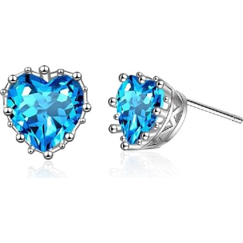 Romantic Earrings 925 Silver Jewelry with Sapphire Gemstone Heart Shape Stud Earrings for Women Wedding Party Ornament Wholesale
