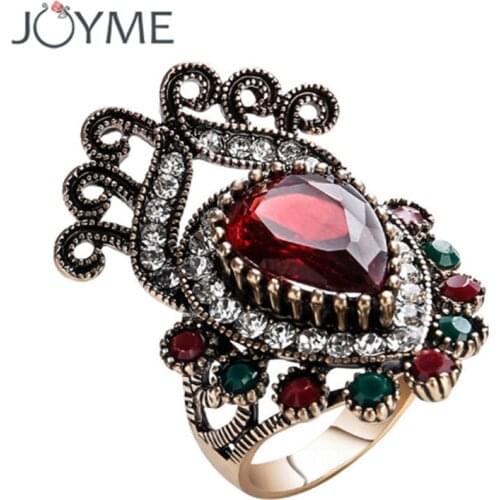 Fashion 2017 Vintage Big Ring Size 7 8 9 10 Antique Gold Color Mosaic Colorful Resin Rings For Women Anel Bijoux Turkish Jewelry