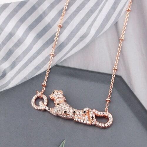 Green Eyes Leopard Collar Necklace for Women Full Cubic Zirconia Stone Panther Animal Clavicle Ball Chain 18K Gold Color