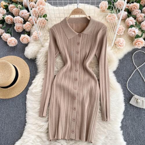 2021 New Spring Autumn Slim White Vestidos Vintage Long Sleeve Female Dresses Fashion Single-Breasted Women Mini Dress s1175