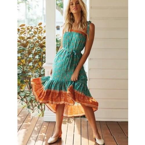 TEELYNN sexy Sleeveless Strap Midi Dress Floral Print dresses summer 2020 Vintage Vestidos Beach Boho Women Slip Dresses robe