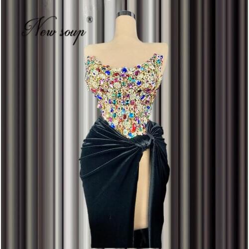 Formal Dubai Beaded Evening Dresses High Split Slit Prom Dress 2021 Couture Arabic Women Party Night Gowns Long Prom Dress