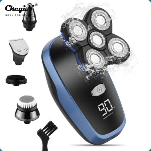 LCD Electric Shaver Men Bald Clipper Beard Nose Hair Trimmer 5D Floating Heads Razor USB Rechargeable Washable Shaving Machine
