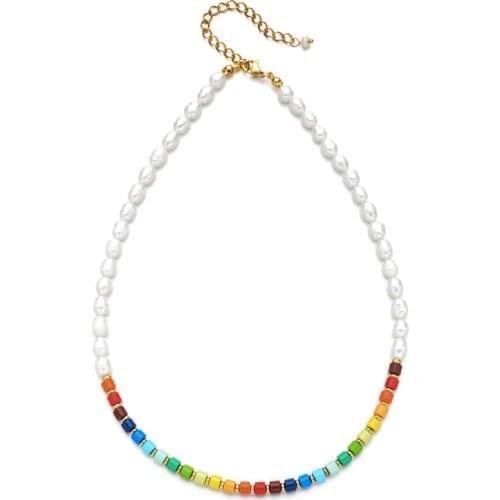 ZMZY Luxury Boho Beads diy Genuine Freshwater pearl Chocker Necklace Chain Wholesale Wedding Jewelry for women Fashion Gift