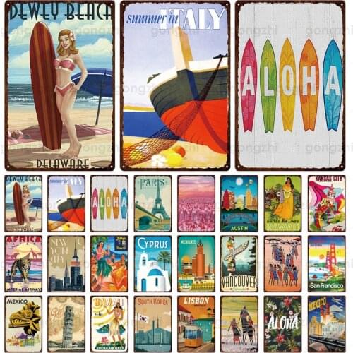 Famous Tourist City Retro Metal Sign Metal Plate Wall Bar Kitchen Club Home Decoration Art Tin Painting 30X20CM