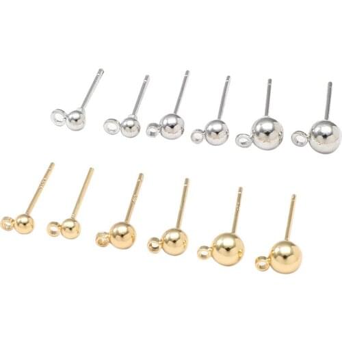 100pcs Round Bead Ear Pins Peas Round Hoop Earrings Pendant 3MM/4MM/5MM Ball Needles with Loop DIY Handmade Earring Accessories