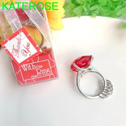 12PCS Red Crystal Key Chain Ring Wedding Favors Bridal Shower Party Giveaways For Guest