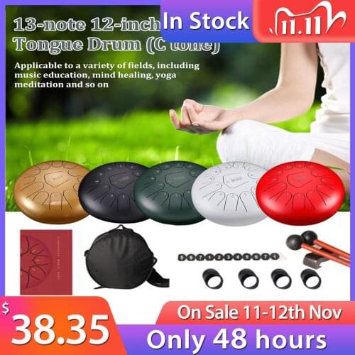 13-note 12-inch Steel Tongue Drum with 1 Pair of Mallets Empty drum for Music Education Mind Healing Yoga Meditation