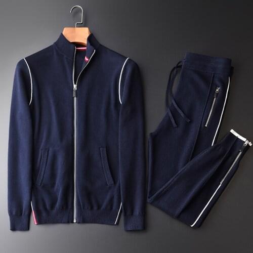 21C Autumn Men Sweater Zipper Cardigan White Edge Sweatercoat (sweatercoat+pants) Fashion Cotton Sets 2pcs Mens Sweaters