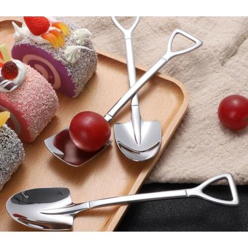 304 Stainless Steel Spoon Mini Shovel Shape Coffee Spoons Cake Ice Cream Desserts Scoop Fruits Watermelon Spoon SN287