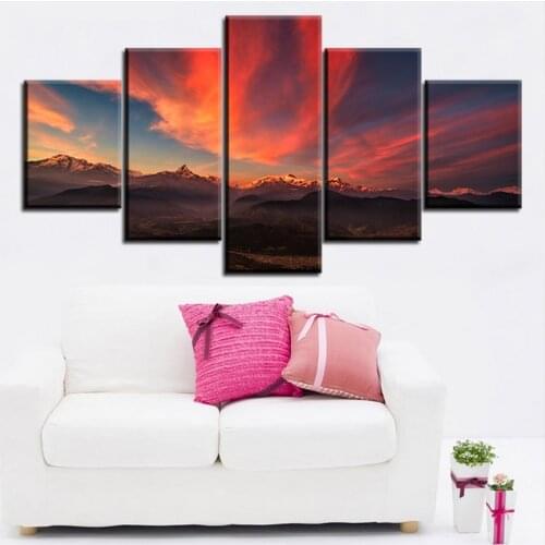 5 pc Set tibet_mountains_sunset_sky_panorama NO FRAME Oil Painting Canvas Prints Wall Art Pictures For Living Room Decorations