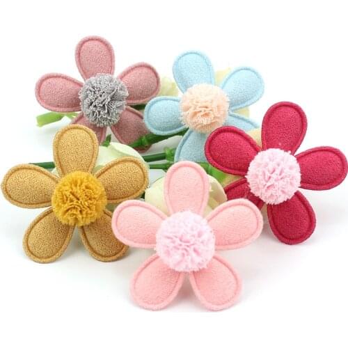 24Pcs 4cm Flower Ball Padded Appliques For clothes DIY Childrens hair Clip Hat crafts patches Decor Ornament Accessories