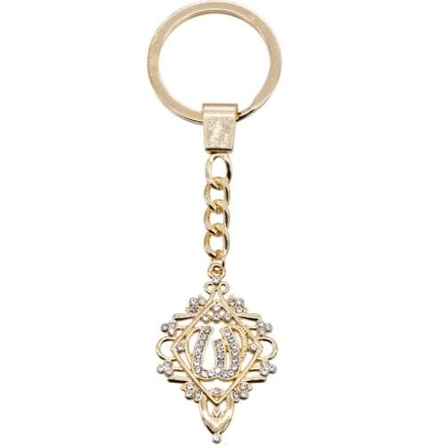 Hollow mosaic rhinestone arabic islamic religion muslim allah charm charm keychain allah key ring religious jewelry as a gift