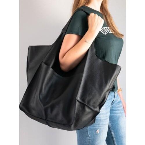Retro Women Big Soft Leather Shoulder Bag Handbags New Punk Vintage Handbag Weekend Travel Bag Large Capacity Business Bag Tote