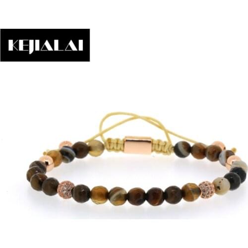 2017 Fashion Women Macrame Bracelet for Men 6mm Faceted Coffee Stripe Stone Beads Natural Stone Bracelet Yellow Rope Accessories