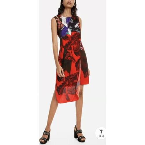 Spanish D-style printed fashion asymmetric skirt sleeveless dress