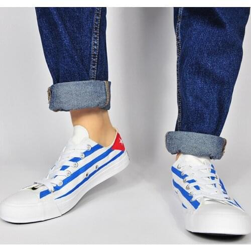 Wen White Canvas Shoes Cuba Flag Hand Painted Shoes Original Design Low Heeled Athletic Sneakers Men Women Trainers Plimsolls